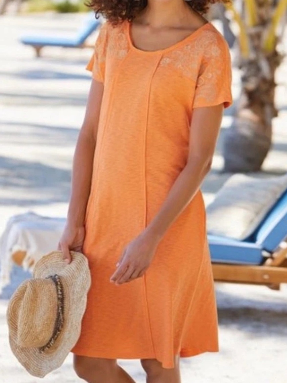 Soft Surroundings Cotton Floral Embroidered Dress